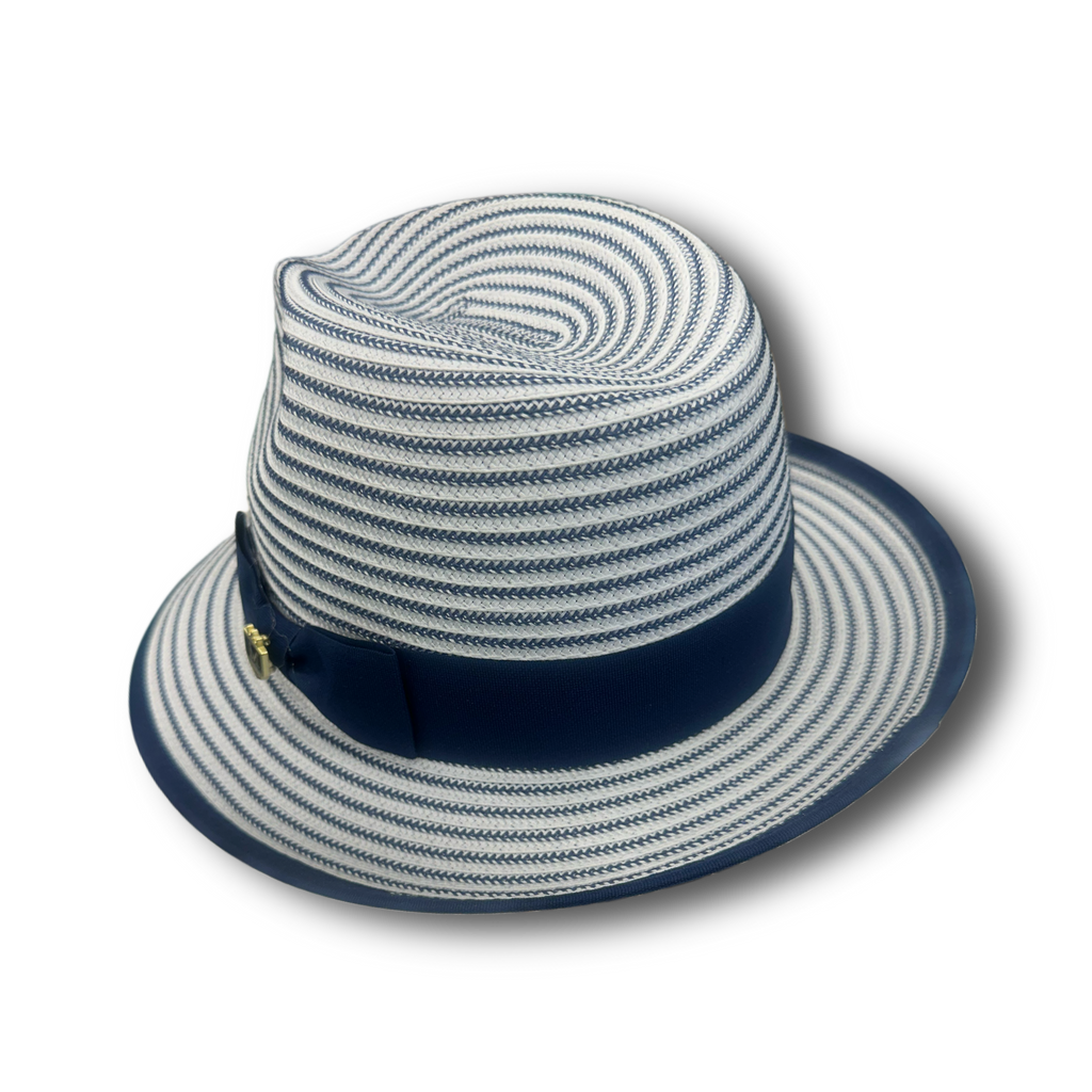Royal Blue & White Striped Fedora Hat