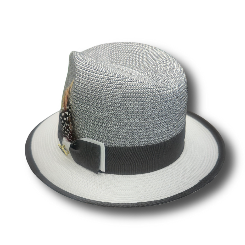 Montique Two-Tone Straw Hat – Feather Detail Edition