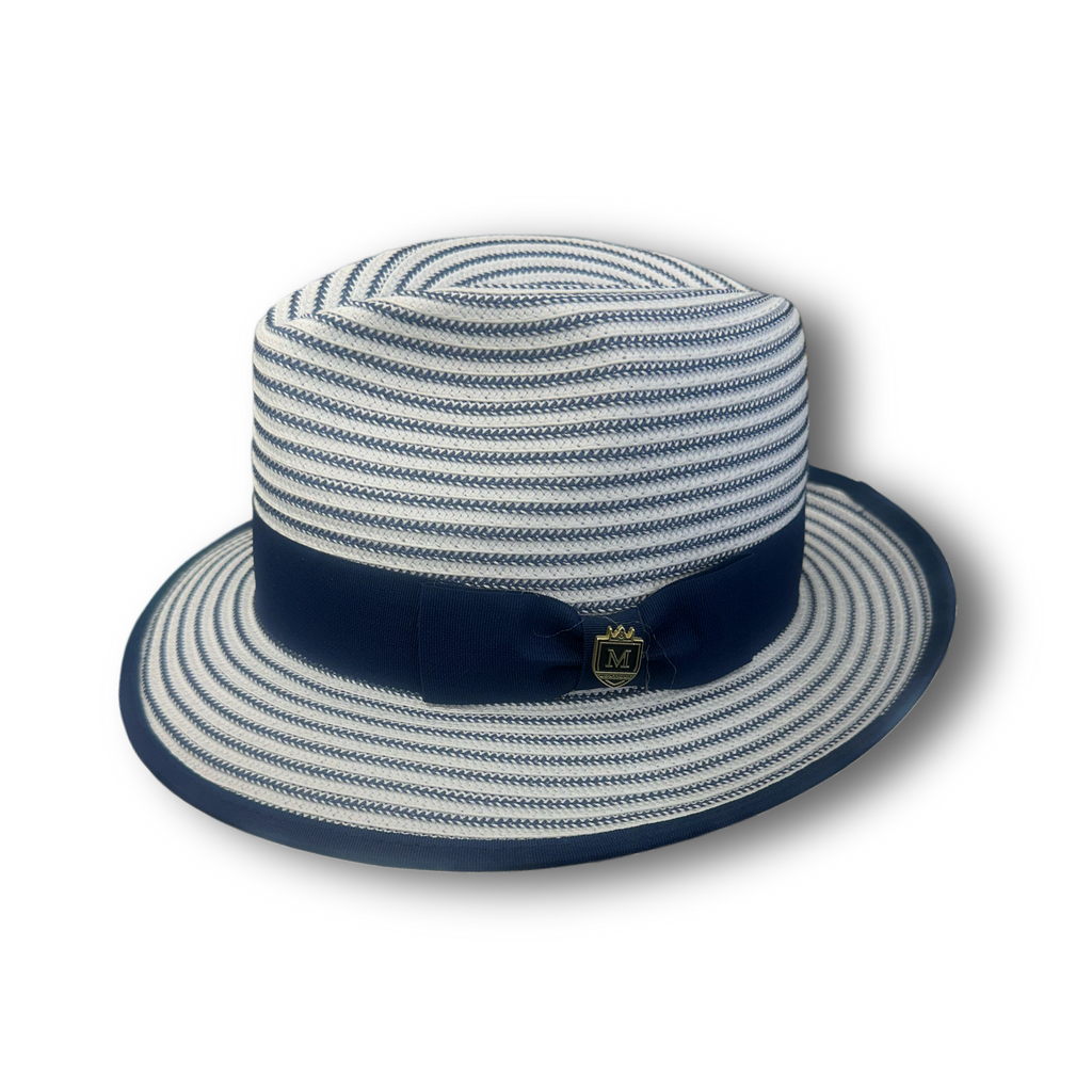 Royal Blue & White Striped Fedora Hat