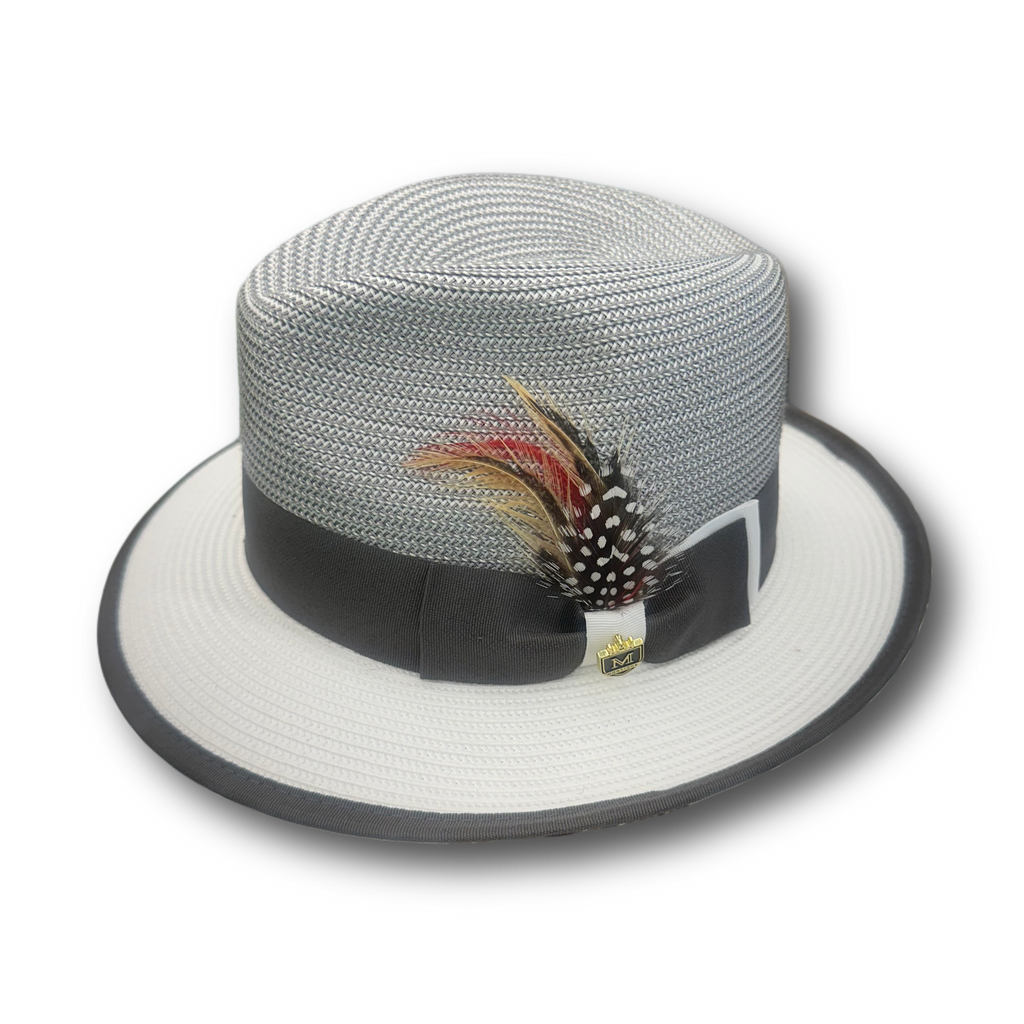 Montique Two-Tone Straw Hat – Feather Detail Edition