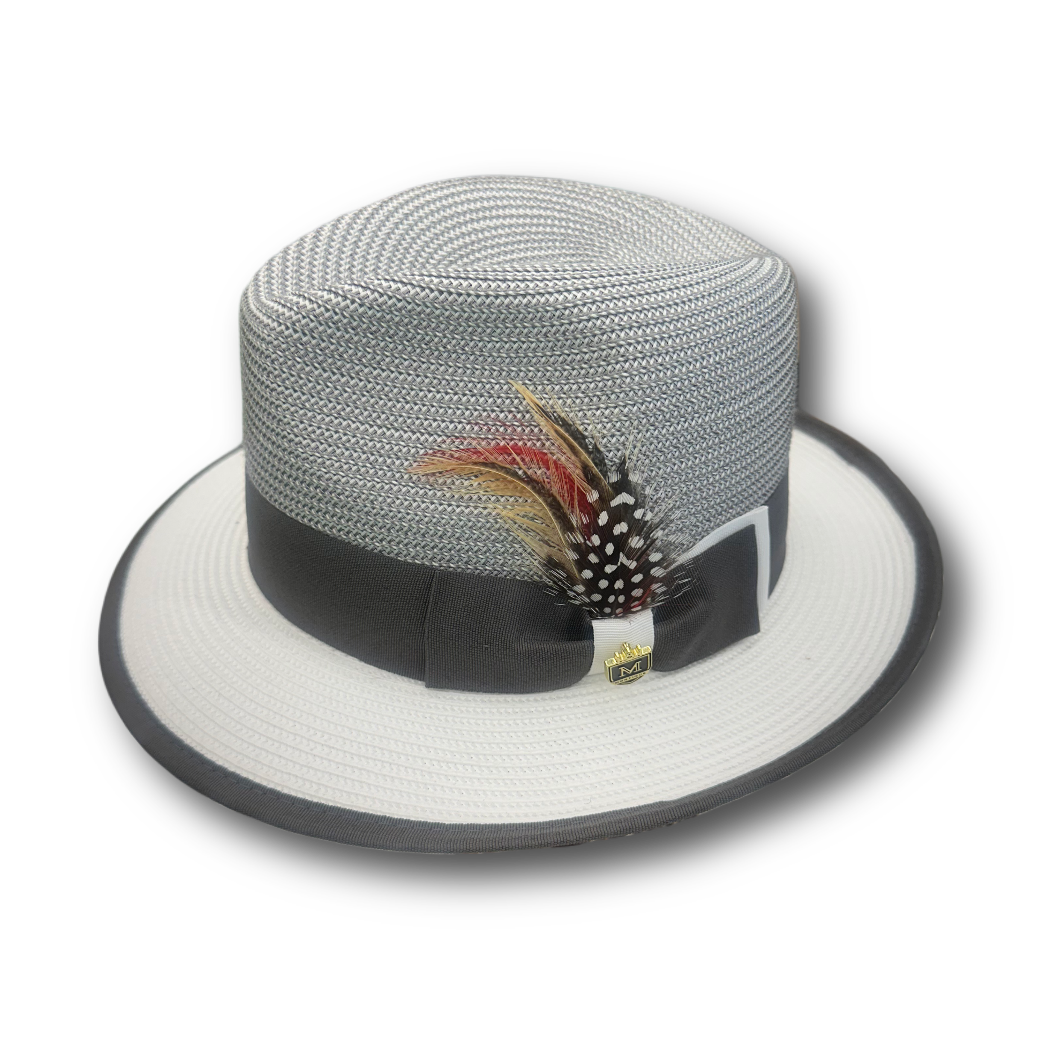 Montique Two-Tone Straw Hat – Feather Detail Edition